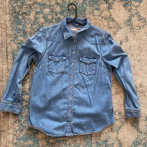 Topshop Moto Denim Long Sleeve Snap Button Down Shirt, US size 10